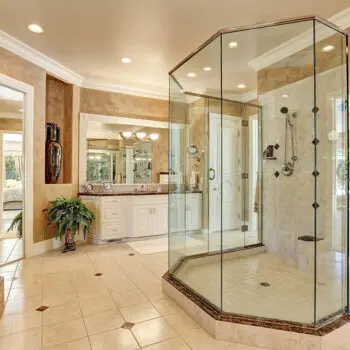 Remodeled bathroom glass shower enclosure